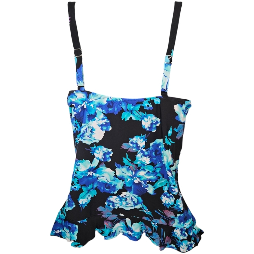 NWT Hilor 50's Style Floral Padded Ruched Tankini Bathing Suit Top - Picture 2 of 4